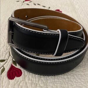 Remo Tulliani Black Italian Calfskin Leather Belt with White Trim Stitching 44